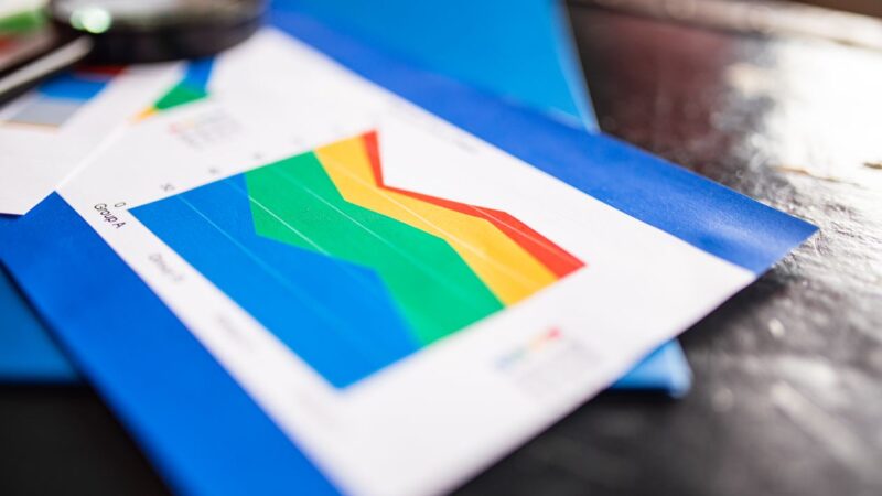 Business charts and investment reports on a desk